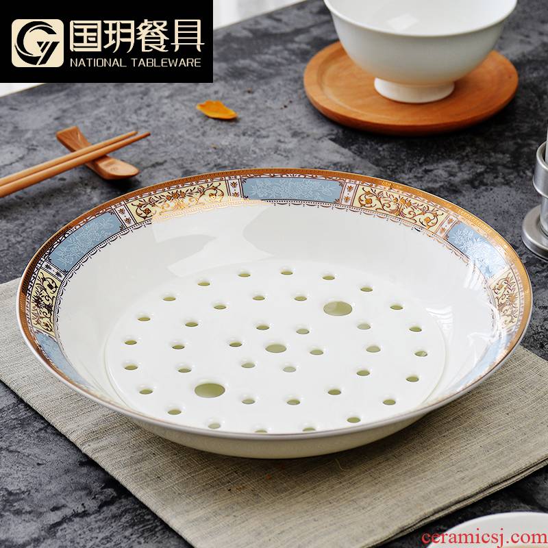 Jingdezhen ipads China dumplings plate waterlogging under caused by excessive rainfall double - layer plate household ceramics dumplings dumplings large plate plate plate