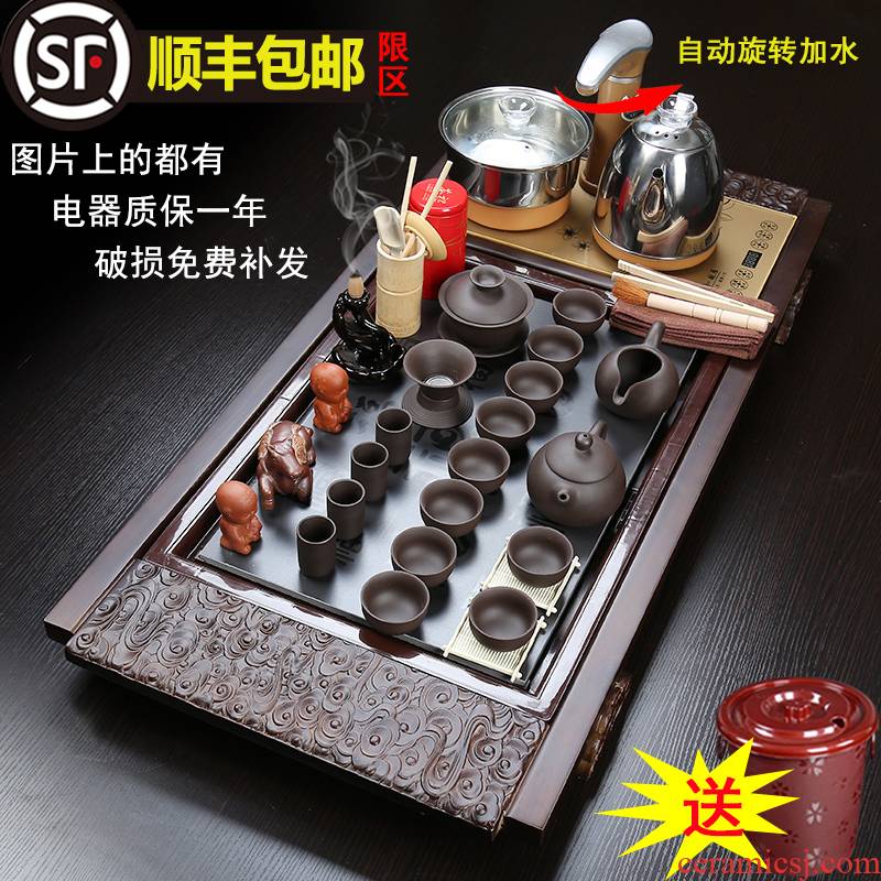 Zhuo imperial tea set suits for domestic kung fu tea purple sand tea sets of a complete set of automatic solid wood tea tray tea accessories
