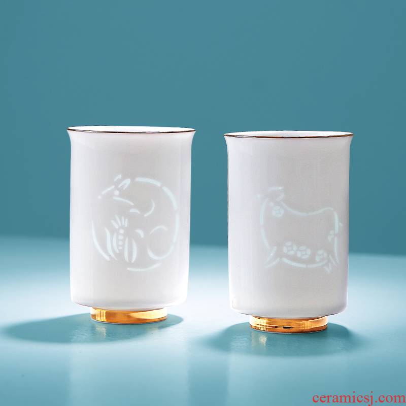 Jade cypress jingdezhen office cup of water glass and exquisite ceramic cup sample tea cup in hand, the personal zodiac kung fu tea cups
