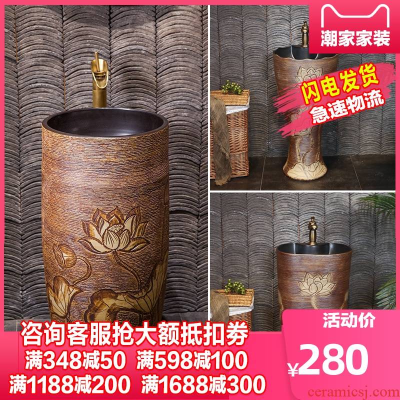 What king of Chinese style restoring ancient ways pillar basin one - piece the lavatory ceramic pillar lavabo villa home stay column