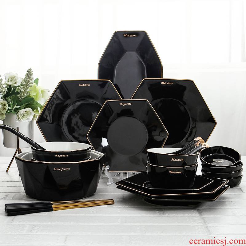 The Northern wind ceramic household 0 diamond disc hexagonal plate the black square platter up phnom penh tableware free combination