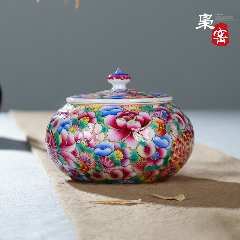 Jingdezhen hand - made famille rose porcelain tea pot colored enamel archaize seal storage tanks tieguanyin tea accessories