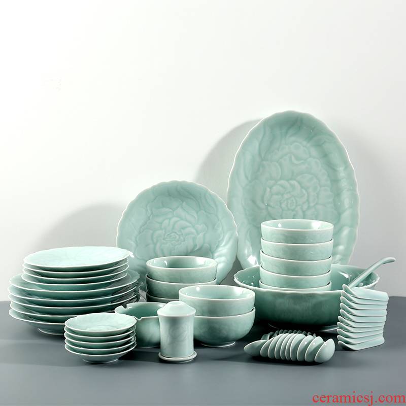 The dishes suit household longquan celadon dourdan dishes Chinese combination of high - grade ceramic tableware housewarming gift