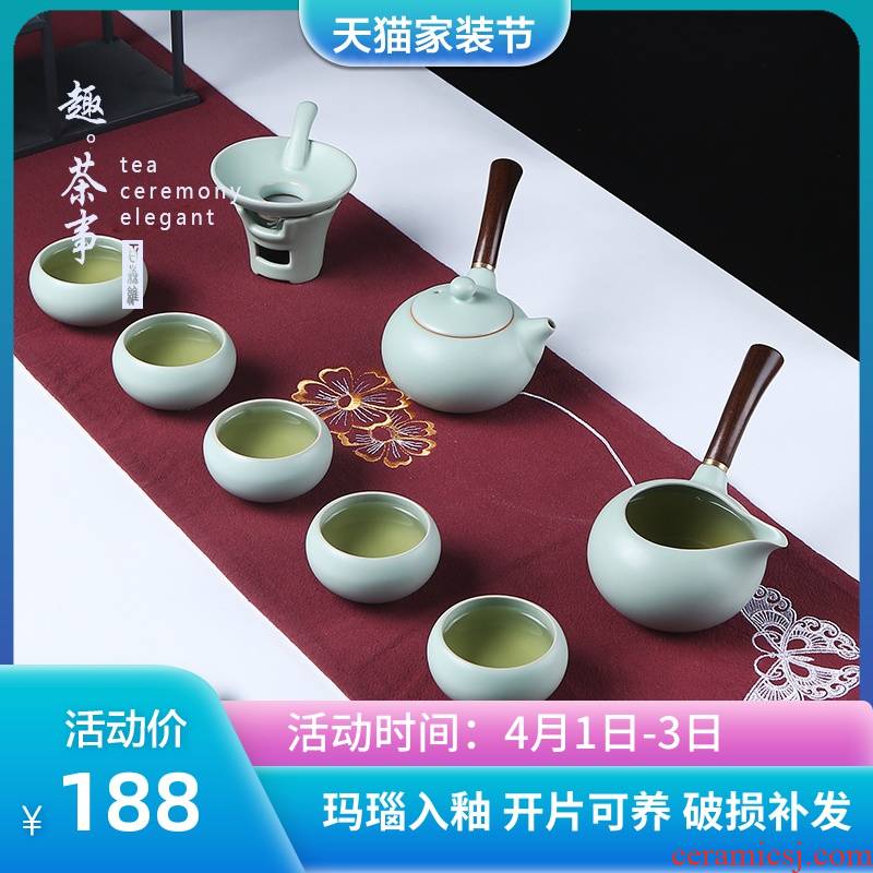 Start your up side teapot suit Japanese side put the pot of kung fu tea your porcelain ceramic tea set a complete set of small household