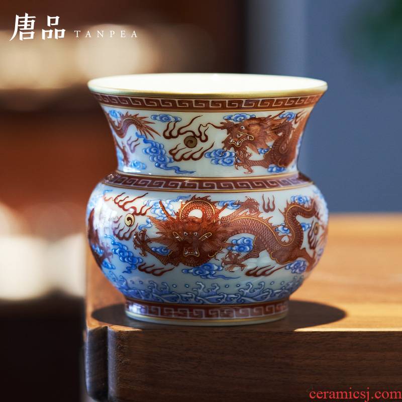 Red paint wulong alum grain slag bucket tea to wash to the jingdezhen ceramic low water jar is built in hot water cylinder spittoon archaize furnishing articles