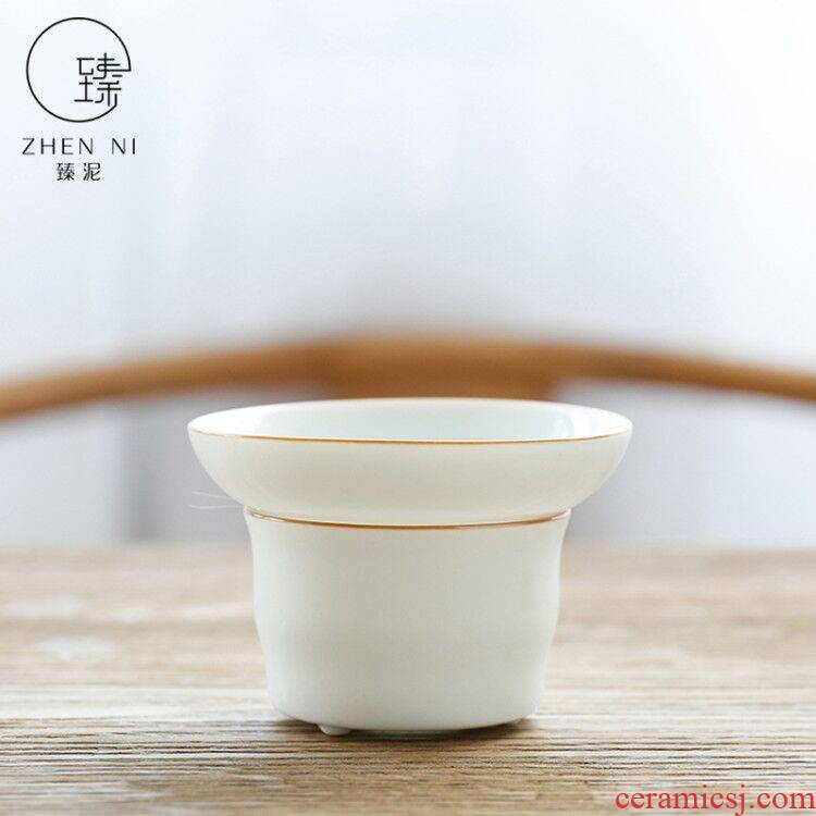 By mud sweet white porcelain) set of jingdezhen hand - made paint filter net checking tea tea filter accessories