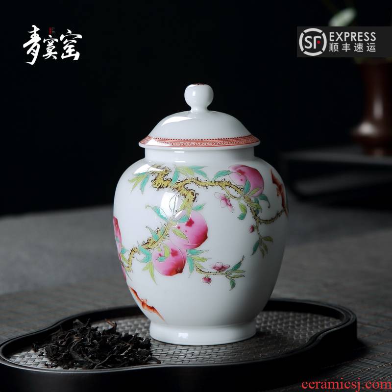 Its green up with jingdezhen ceramic powder enamel caddy fixings hand - made ceramic seal tank gift box packaging pu - erh tea storage POTS