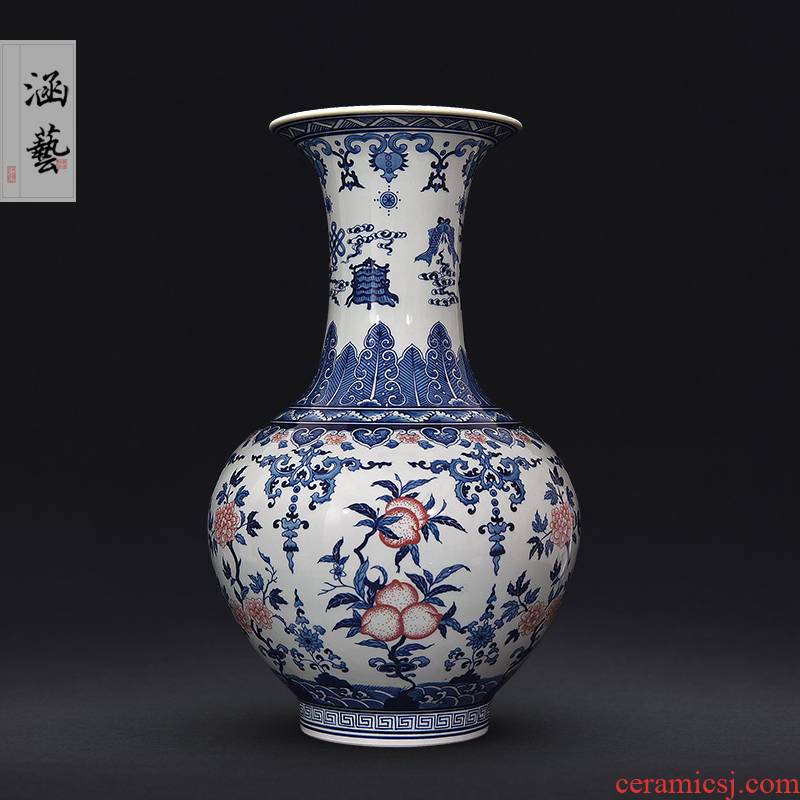 Jingdezhen ceramic hand - made porcelain youligong flat peach fruit grain of the reward bottle Chinese sitting room adornment is placed craft gift