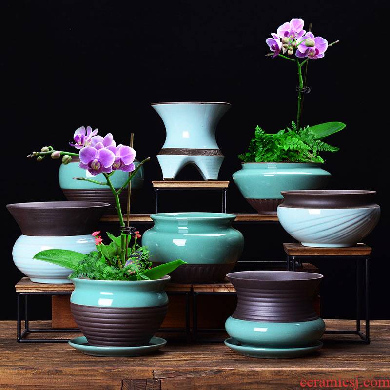 Creative fleshy flowerpot ceramic clearance package mail desktop small bonsai with tray bracketplant special butterfly orchid plant POTS