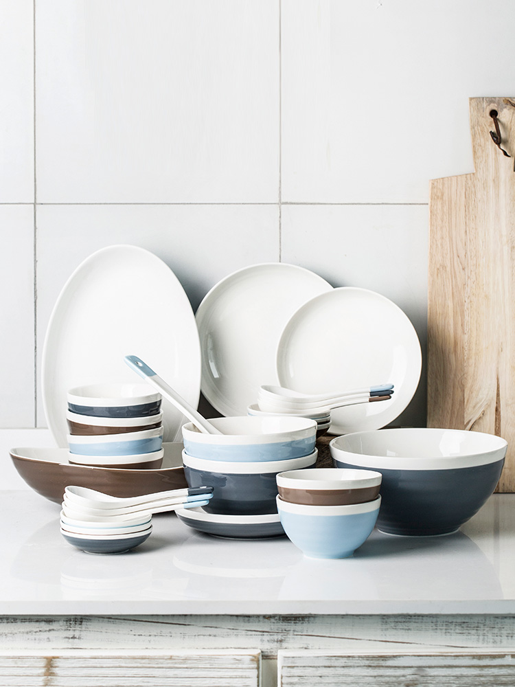 Northern wind ins ceramic tableware dishes suit six dishes dishes household contracted lovers set bowl combine 2 people