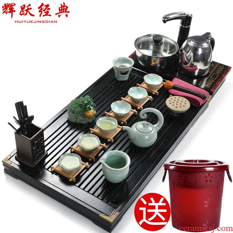 Hui, make 69 cm solid wood tea tray of a complete set of kung fu tea sets induction cooker purple sand tea set