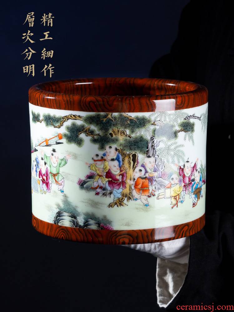 Jia lage furnishing articles YangShiQi jingdezhen ceramics powder enamel and name the ancient philosophers texture brush pot archaize porcelain vase
