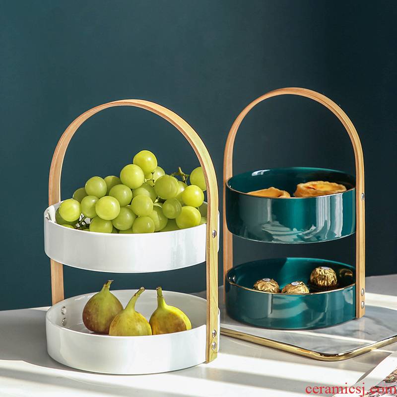 Double the Nordic mobile fruit basket frame ceramic fruit platter dessert snacks home sitting room tea table plate dry fruit tray