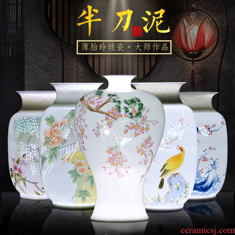 Jingdezhen ceramic hand - made vases, sitting room of Chinese style household porcelain bottle knife clay flower arrangement craft ornaments furnishing articles