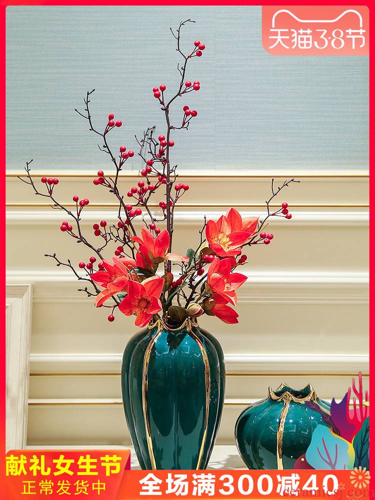 Light European - style key-2 luxury ceramic vase mesa place simulation flower flower, dried flower table, TV ark, household soft adornment