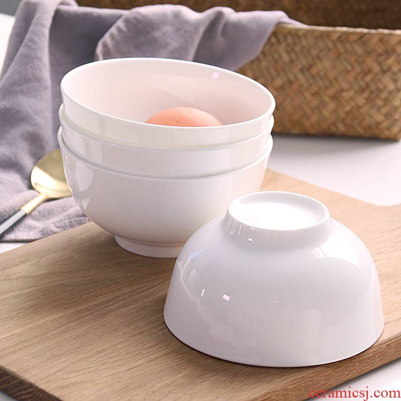 4 in pure white household jingdezhen ceramic tableware to eat eat rainbow such use ceramic bowl of rice bowl large bowl