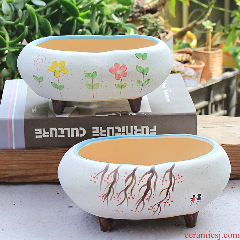 Korean hand - made much meat big flowerpot ceramic package mail special offer a clearance coarse pottery breathable creative large - diameter much meat platter