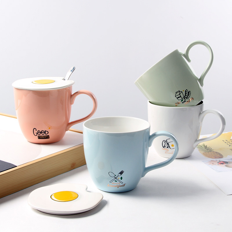 Couples cup, lovely ceramic cups with cover spoon keller creative move trend cup home breakfast coffee cup