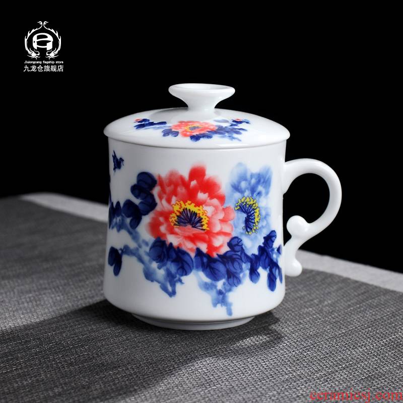 DH filter cups ceramic tea cup with cover man cup of jingdezhen blue and white porcelain ceramic cup tea cups