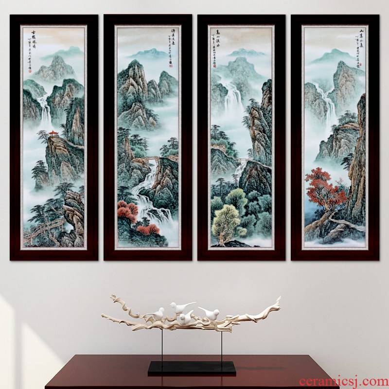 Jingdezhen hand - made pastel landscape sitting room background wall decoration painting Chinese porcelain plate painting porch hang mural metope