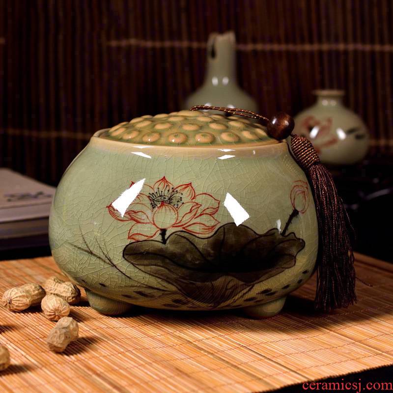 Clay ceramic printing large puer tea cake tea, green tea to wake seal pot home tea tea box storage tank