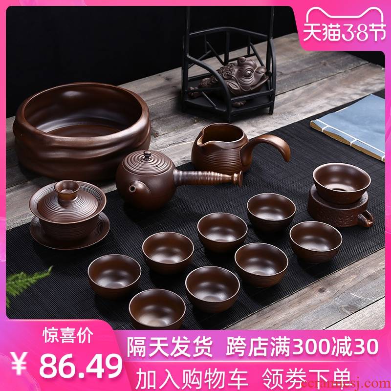 Restoring ancient ways leopard lam, kung fu tea set suit household jingdezhen ceramic tea cup teapot Japanese tea taking the living room