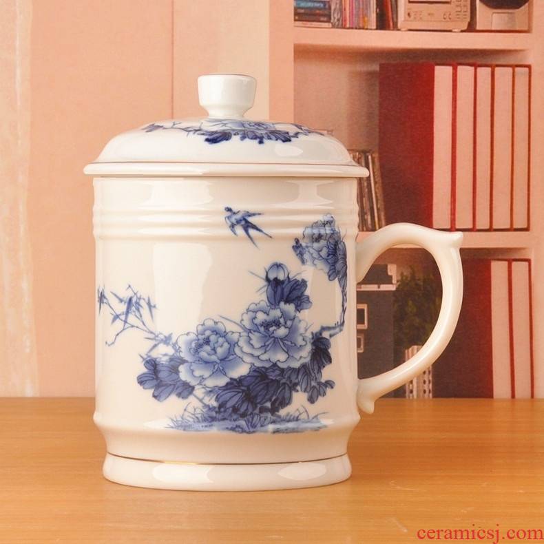 Jingdezhen ceramic overlord of large double CPU keller with wrapped with cover glass office cup cold water cup mail
