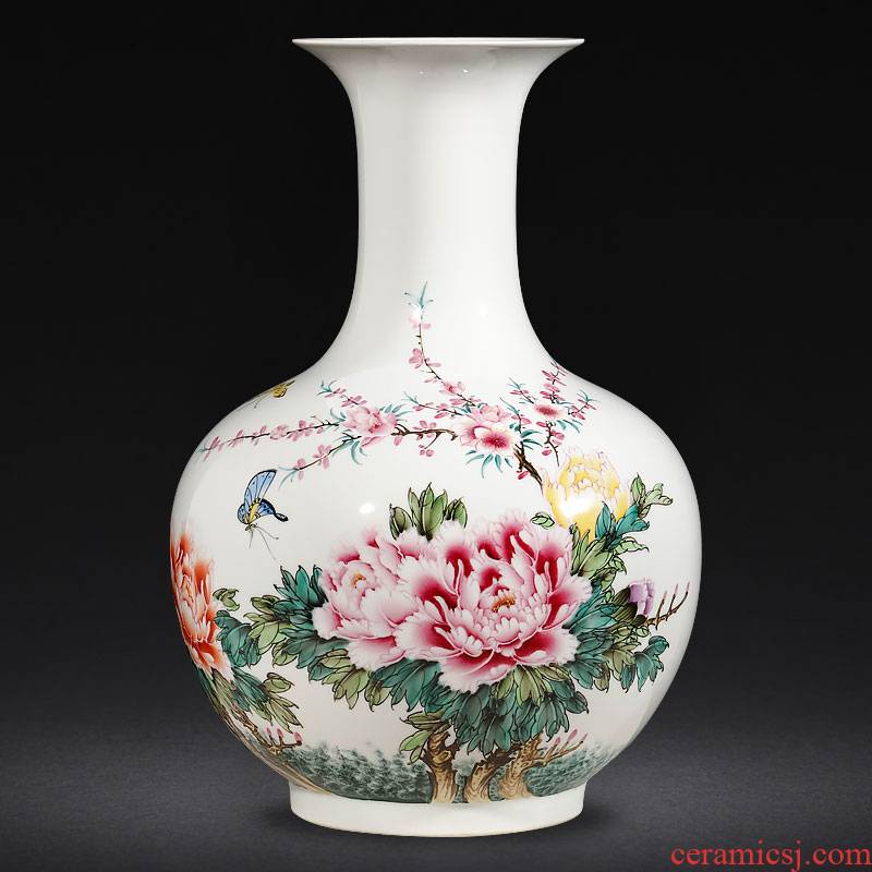 Jingdezhen ceramics by hand draw pastel peony vases, flower arranging Chinese style living room home furnishing articles