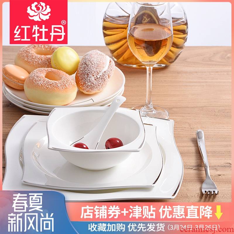 Ipads China continental food steak dishes tableware suit household bowl dish teaspoons of trapezoidal shelf material collocation from the machine