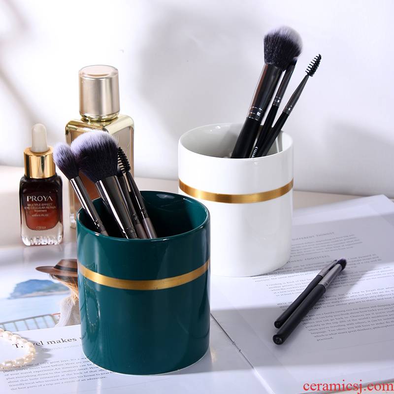 Nordic small key-2 luxury pen container barrels ceramic make - up brush pot brush barrels desktop eyeliner pencil receive a barrel