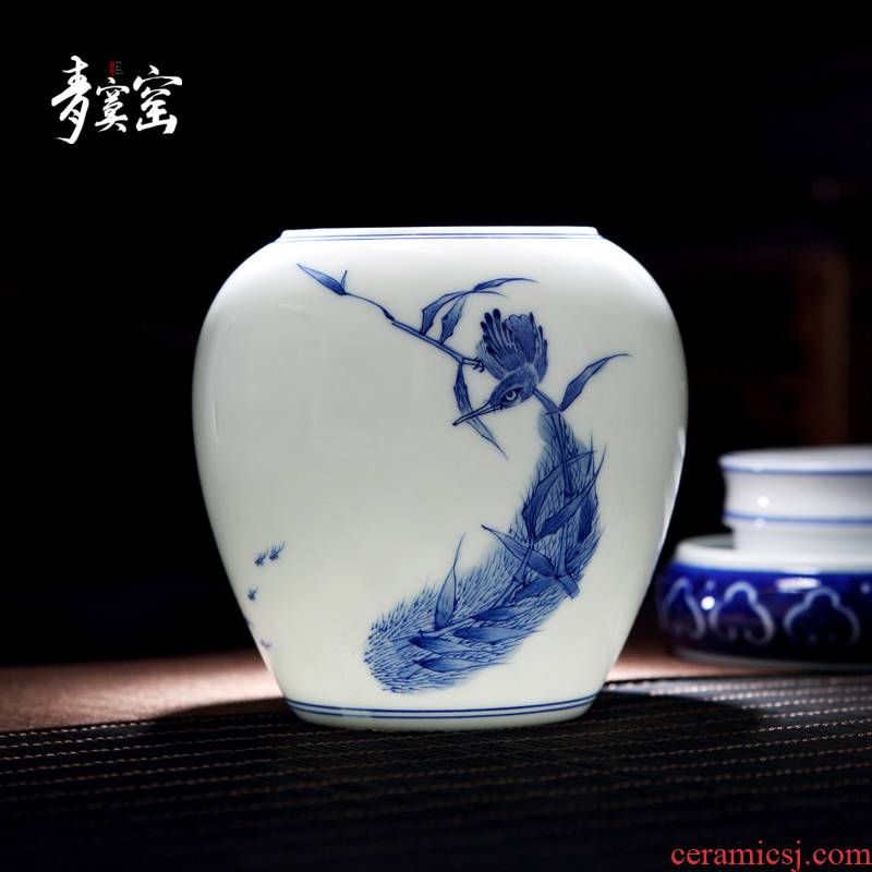 Up with jingdezhen blue was caddy fixings hand - made storage tank ceramic jar with cover seal pot puer tea cake