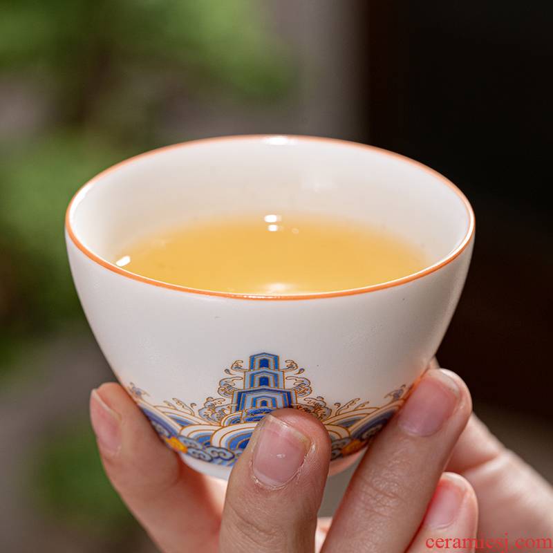 Leopard lam, thick light glaze teacup kung fu tea set ceramic cup tea cup archaize palace cup personal cup colored enamel single CPU