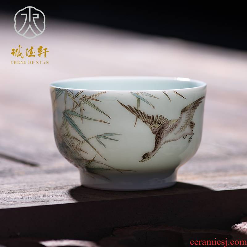 Cheng DE hin boutique kung fu tea set, jingdezhen, 238 pure manual, pastel far single CPU hongye figure