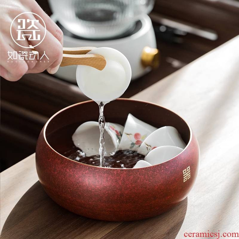 To the as porcelain and moving pure copper tea to wash large writing brush washer from household kung fu tea tea accessories cup pot built water jar