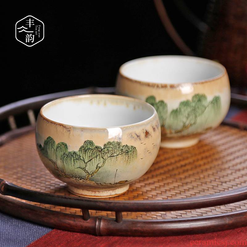 Hand - made ceramic up cup sample tea cup manual master cup single CPU archaize kung fu tea set personal tea cups