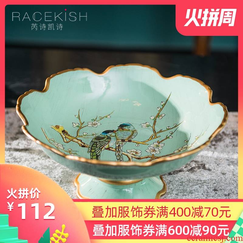 American ceramic fruit bowl European classical compote creative painting of flowers and birds in the sitting room tea table fruit basin decorative furnishing articles a large bowl