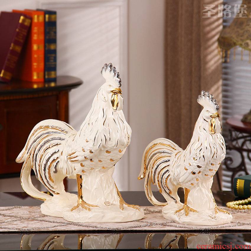 SAN road fort European ceramic chicken place large golden rooster wing shape marriage decorations arts and crafts