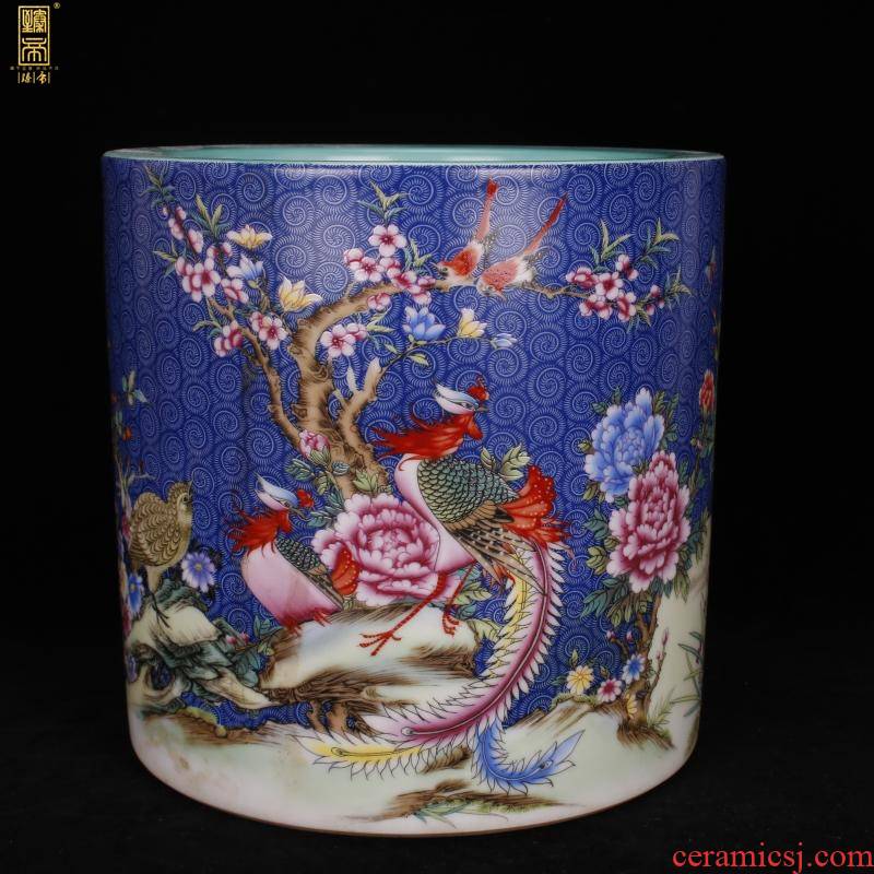 Archaize of jingdezhen porcelain enamel see phoenix big brush pot "four desk pen sea Chinese style household company office furnishing articles