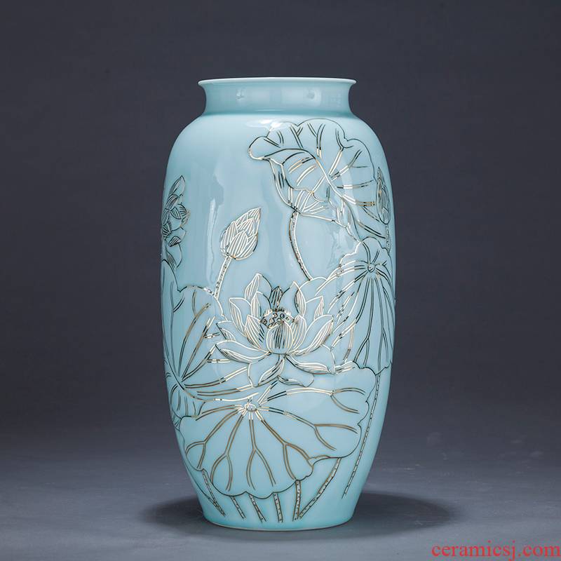 Jingdezhen ceramics by hand shadow green fuels the vase furnishing articles sitting room adornment study of new Chinese style decoration is large