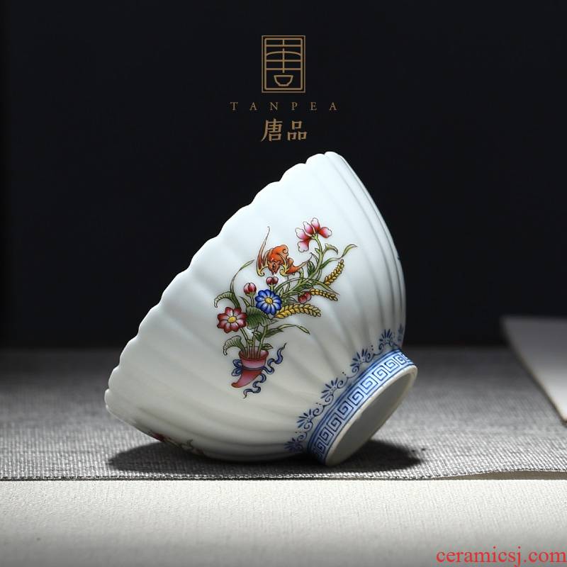 By petals Tang Pin colored enamel cup cup personal Lord jingdezhen ceramic checking flowers kwai expressions using kung fu tea set collection