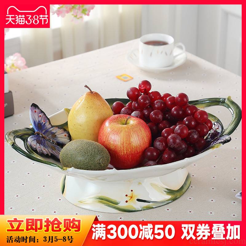 European rural ceramic compote creative household fruit bowl suit practical adornment of I sitting room tea table furnishing articles
