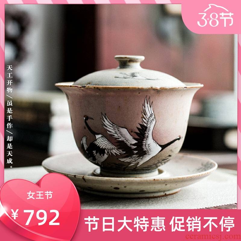 Poly real archaize jingdezhen up hand - made cranes tureen retro scene kung fu tea set ceramic tea three tureen