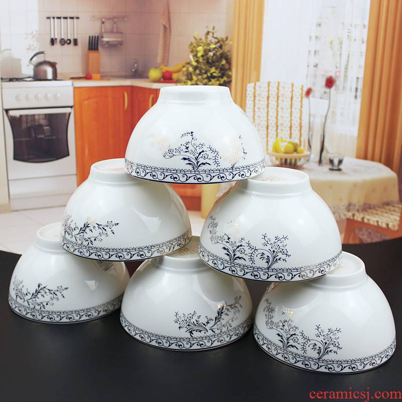 Swan lake, people 's livelihood industry tableware five inches tall bowl of porridge bowl of gold and silver white jade porcelain bowl bowl soup bowl