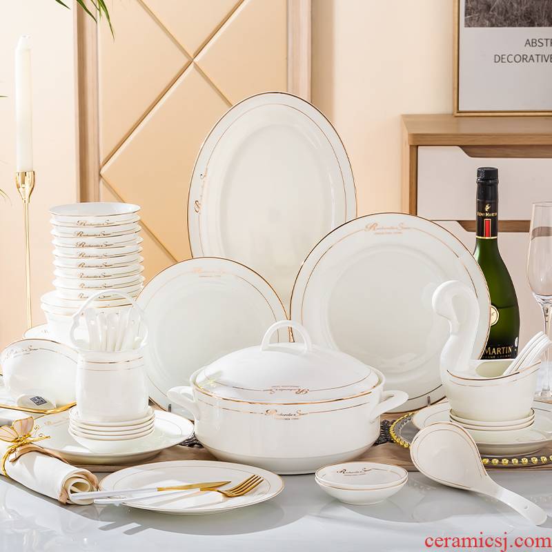 Ceramic dishes suit household European contracted up phnom penh light key-2 luxury jingdezhen ipads China tableware to eat bread and butter plate combination