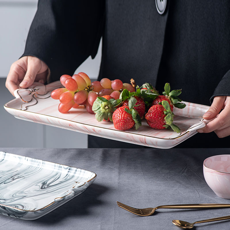 Nordic ceramic square tray marble afternoon tea heart receive fruit bowl dessert cake plate glass plates