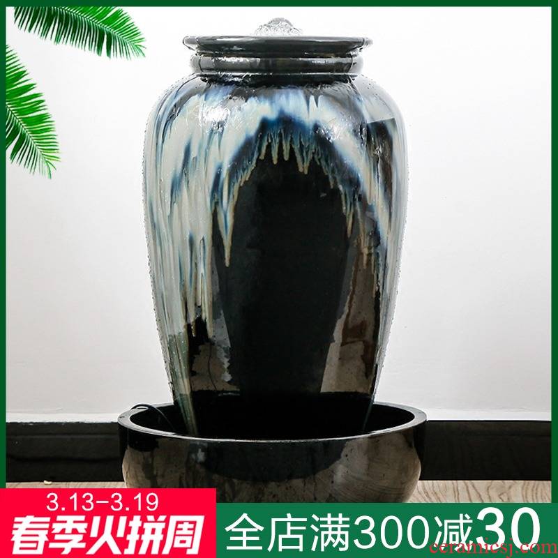 Ceramic sitting room lucky water fountains and feng shui wheel of furnishing articles floor decoration indoor humidifier creative opening gifts