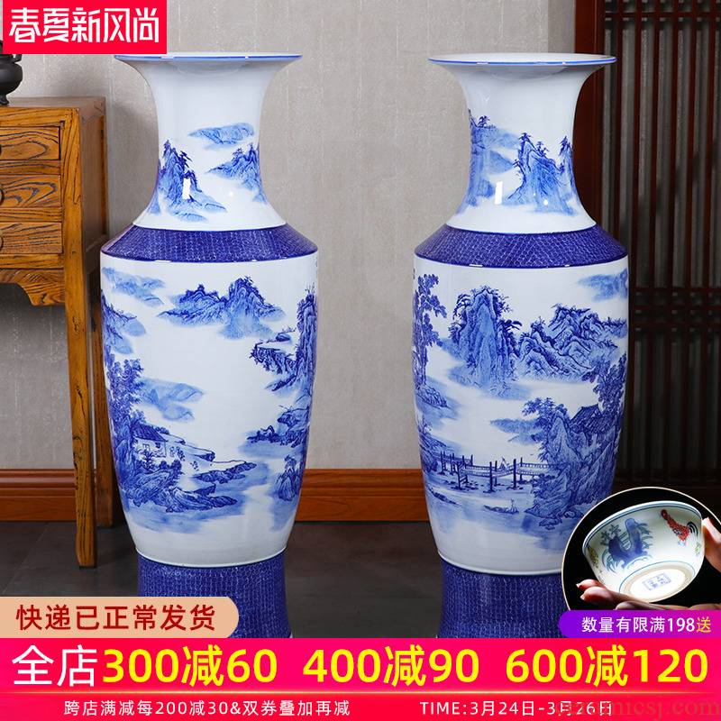 Jingdezhen landing big large porcelain vase ceramics high blue and white porcelain vases son sitting room adornment of Chinese style hotel