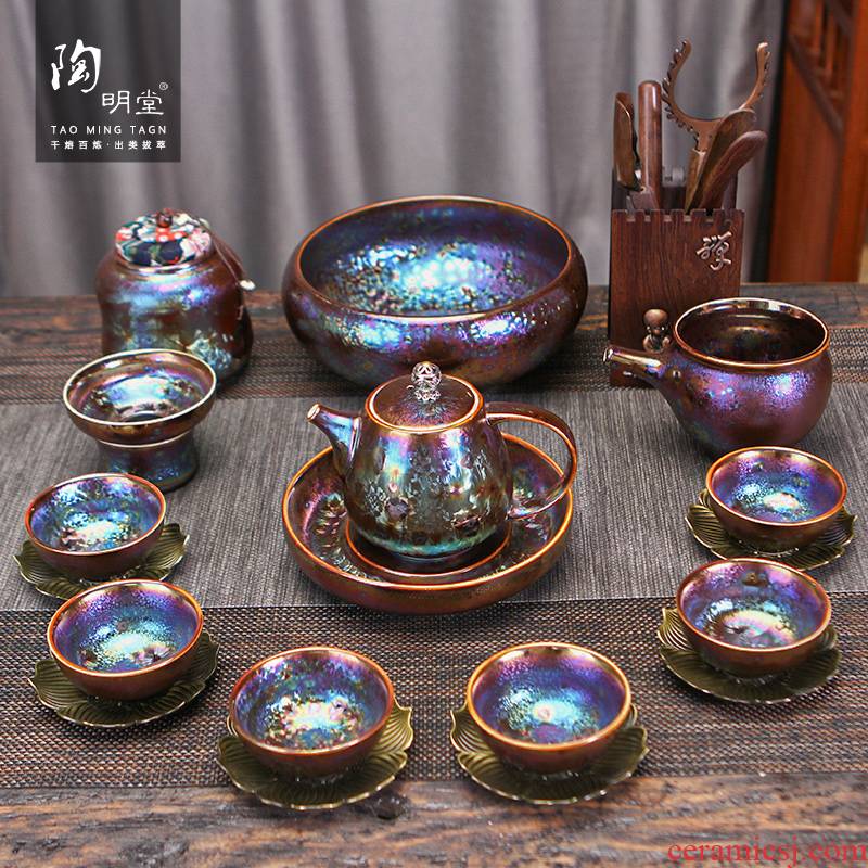 TaoMingTang colorful peacocks glaze built lamp that kung fu tea set home a whole set of red glaze ceramic teapot teacup