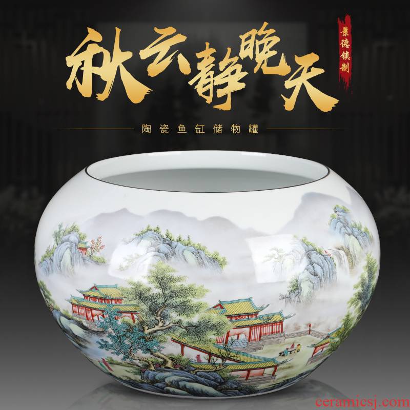 Manual large round archaize famille rose porcelain flowerpot aquarium teahouse club fortune cornucopia decoration