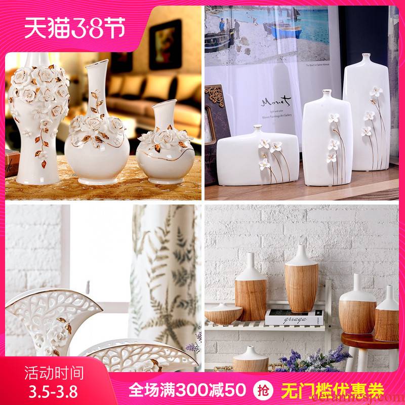 European I and contracted fashion home sitting room the bedroom adornment handicraft ceramics vase rose three - piece suit